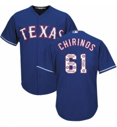 Men's Majestic Texas Rangers #61 Robinson Chirinos Authentic Royal Blue Team Logo Fashion Cool Base MLB Jersey