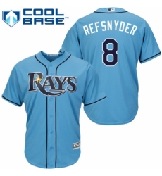 Youth Majestic Tampa Bay Rays #8 Rob Refsnyder Authentic Light Blue Alternate 2 Cool Base MLB Jersey