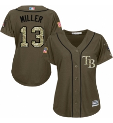 Women's Majestic Tampa Bay Rays #13 Brad Miller Authentic Green Salute to Service MLB Jersey