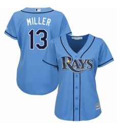 Women's Majestic Tampa Bay Rays #13 Brad Miller Replica Light Blue Alternate 2 Cool Base MLB Jersey