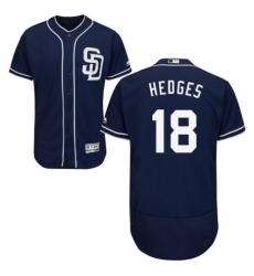 Men's Majestic San Diego Padres #18 Austin Hedges Navy Blue Alternate Flex Base Authentic Collection MLB Jersey