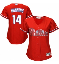 Women's Majestic Philadelphia Phillies #14 Jim Bunning Authentic Red Alternate Cool Base MLB Jersey