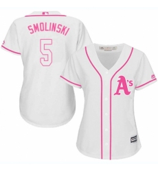 Women's Majestic Oakland Athletics #5 Jake Smolinski Authentic White Fashion Cool Base MLB Jersey