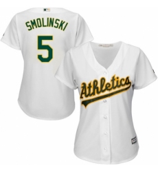 Women's Majestic Oakland Athletics #5 Jake Smolinski Replica White Home Cool Base MLB Jersey