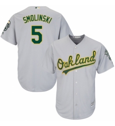 Youth Majestic Oakland Athletics #5 Jake Smolinski Authentic Grey Road Cool Base MLB Jersey