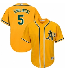 Youth Majestic Oakland Athletics #5 Jake Smolinski Replica Gold Alternate 2 Cool Base MLB Jersey