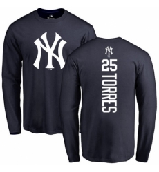 MLB Nike New York Yankees #25 Gleyber Torres Navy Blue Backer Long Sleeve T-Shirt