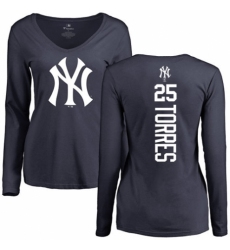 MLB Women's Nike New York Yankees #25 Gleyber Torres Navy Blue Backer Long Sleeve T-Shirt