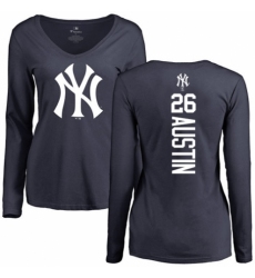 MLB Women's Nike New York Yankees #26 Tyler Austin Navy Blue Backer Long Sleeve T-Shirt