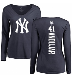 MLB Women's Nike New York Yankees #41 Miguel Andujar Navy Blue Backer Long Sleeve T-Shirt