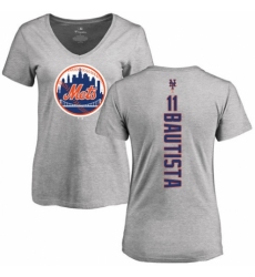 MLB Women's Nike New York Mets #11 Jose Bautista Ash Backer T-Shirt