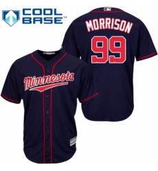 Youth Majestic Minnesota Twins #99 Logan Morrison Replica Navy Blue Alternate Road Cool Base MLB Jersey