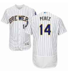 Men's Majestic Milwaukee Brewers #14 Hernan Perez White Home Flex Base Authentic Collection MLB Jersey