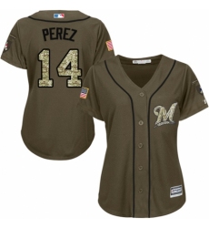 Women's Majestic Milwaukee Brewers #14 Hernan Perez Authentic Green Salute to Service MLB Jersey