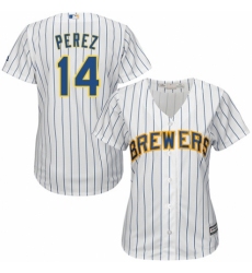 Women's Majestic Milwaukee Brewers #14 Hernan Perez Replica White Home Cool Base MLB Jersey