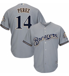 Youth Majestic Milwaukee Brewers #14 Hernan Perez Authentic Grey Road Cool Base MLB Jersey