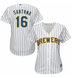 Women's Majestic Milwaukee Brewers #16 Domingo Santana Authentic White Home Cool Base MLB Jersey