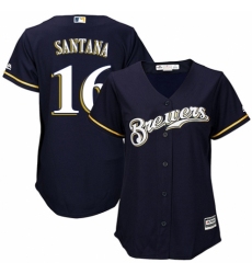 Women's Majestic Milwaukee Brewers #16 Domingo Santana Replica White Alternate Cool Base MLB Jersey