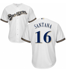 Youth Majestic Milwaukee Brewers #16 Domingo Santana Authentic Navy Blue Alternate Cool Base MLB Jersey