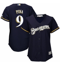 Women's Majestic Milwaukee Brewers #9 Manny Pina Authentic White Alternate Cool Base MLB Jersey