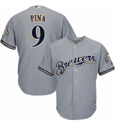 Youth Majestic Milwaukee Brewers #9 Manny Pina Authentic Grey Road Cool Base MLB Jersey