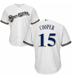 Youth Majestic Milwaukee Brewers #15 Cecil Cooper Replica Navy Blue Alternate Cool Base MLB Jersey