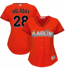 Women's Majestic Miami Marlins #28 Bryan Holaday Authentic Orange Alternate 1 Cool Base MLB Jersey