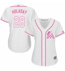 Women's Majestic Miami Marlins #28 Bryan Holaday Authentic White Fashion Cool Base MLB Jersey