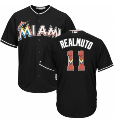 Men's Majestic Miami Marlins #11 J. T. Realmuto Authentic Black Team Logo Fashion Cool Base MLB Jersey