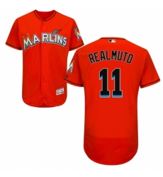Men's Majestic Miami Marlins #11 J. T. Realmuto Orange Alternate Flex Base Authentic Collection MLB Jersey