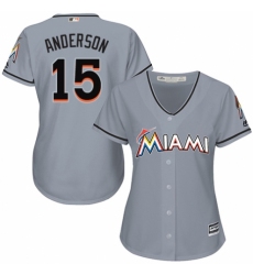 Women's Majestic Miami Marlins #15 Brian Anderson Replica Grey Road Cool Base MLB Jersey