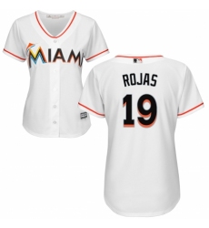 Women's Majestic Miami Marlins #19 Miguel Rojas Replica White Home Cool Base MLB Jersey