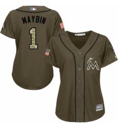 Women's Majestic Miami Marlins #1 Cameron Maybin Authentic Green Salute to Service MLB Jersey