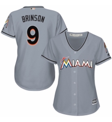 Women's Majestic Miami Marlins #9 Lewis Brinson Authentic Grey Road Cool Base MLB Jersey