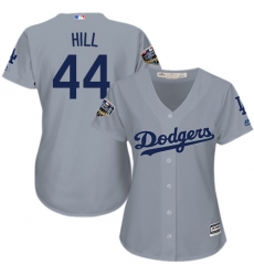 Women's Majestic Los Angeles Dodgers #44 Rich Hill Authentic Grey Road Cool Base 2018 World Series MLB Jersey