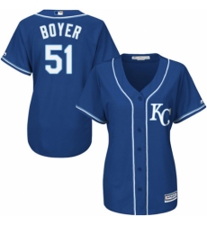 Women's Majestic Kansas City Royals #51 Blaine Boyer Replica Blue Alternate 2 Cool Base MLB Jersey