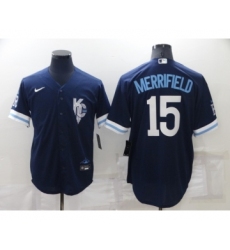 Men's Kansas City Royals #15 Whit Merrifield 2022 Navy Blue City Connect Cool Base Stitched Jersey