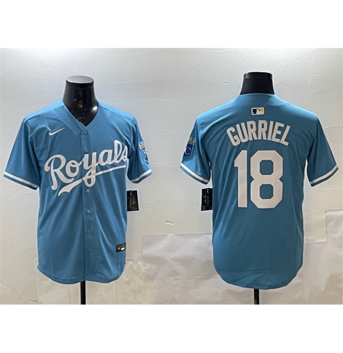 Men's Kansas City Royals #18 Yuli Gurriel Blue Cool Base Stitched Baseball Jersey