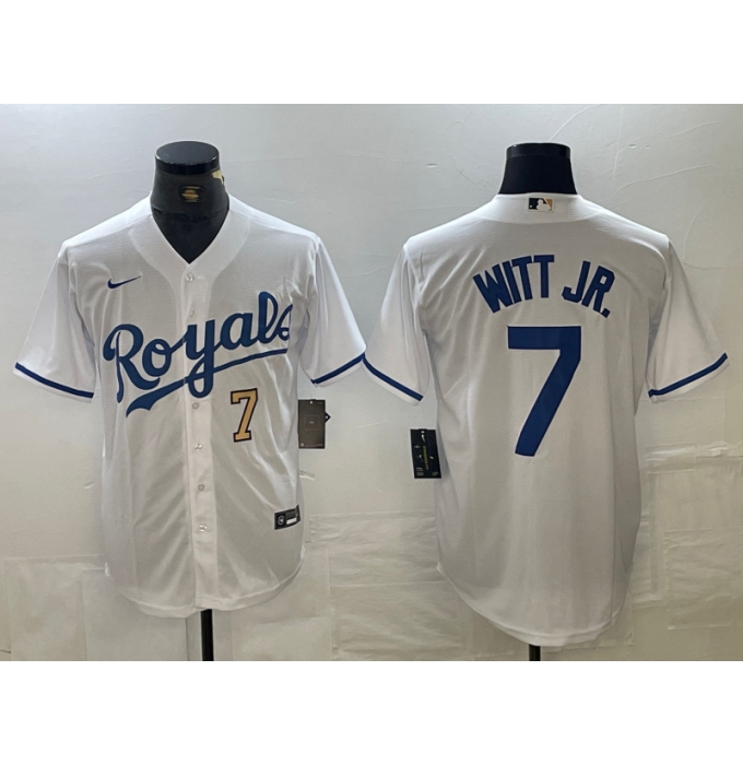 Men's Kansas City Royals #7 Bobby Witt Jr Number White Cool Base Stitched MLB Jerseys
