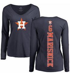 MLB Women's Nike Houston Astros #6 Jake Marisnick Navy Blue Backer Long Sleeve T-Shirt