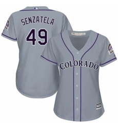 Women's Majestic Colorado Rockies #49 Antonio Senzatela Replica Grey Road Cool Base MLB Jersey