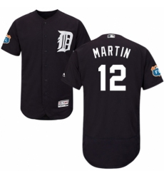 Men's Majestic Detroit Tigers #12 Leonys Martin Navy Blue Alternate Flex Base Authentic Collection MLB Jersey