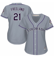 Women's Majestic Colorado Rockies #21 Kyle Freeland Replica Grey Road Cool Base MLB Jersey