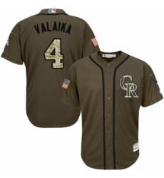 Men's Majestic Colorado Rockies #4 Pat Valaika Authentic Green Salute to Service MLB Jersey