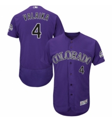 Men's Majestic Colorado Rockies #4 Pat Valaika Purple Alternate Flex Base Authentic Collection MLB Jersey