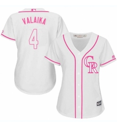 Women's Majestic Colorado Rockies #4 Pat Valaika Authentic White Fashion Cool Base MLB Jersey