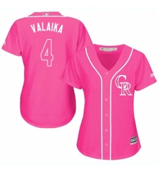 Women's Majestic Colorado Rockies #4 Pat Valaika Replica Pink Fashion Cool Base MLB Jersey