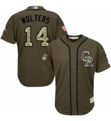 Youth Majestic Colorado Rockies #14 Tony Wolters Authentic Green Salute to Service MLB Jersey