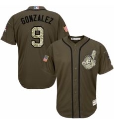 Men's Majestic Cleveland Indians #9 Erik Gonzalez Authentic Green Salute to Service MLB Jersey