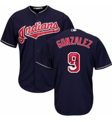 Men's Majestic Cleveland Indians #9 Erik Gonzalez Authentic Navy Blue Team Logo Fashion Cool Base MLB Jersey